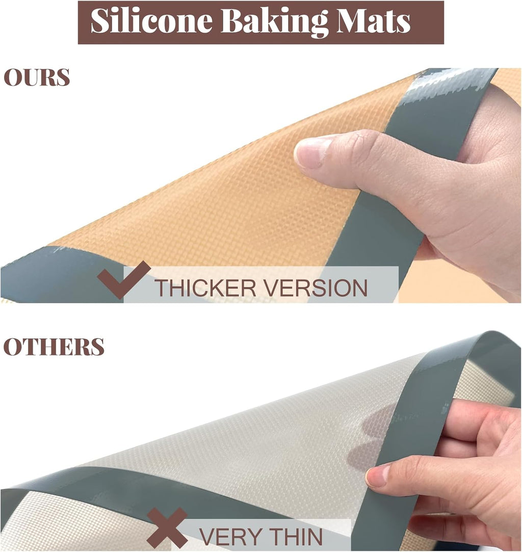 Skiennix Silicone Baking Mats - 3 Pack Non-Stick & Food Safe Sheets for Cookies, Macarons, Bread