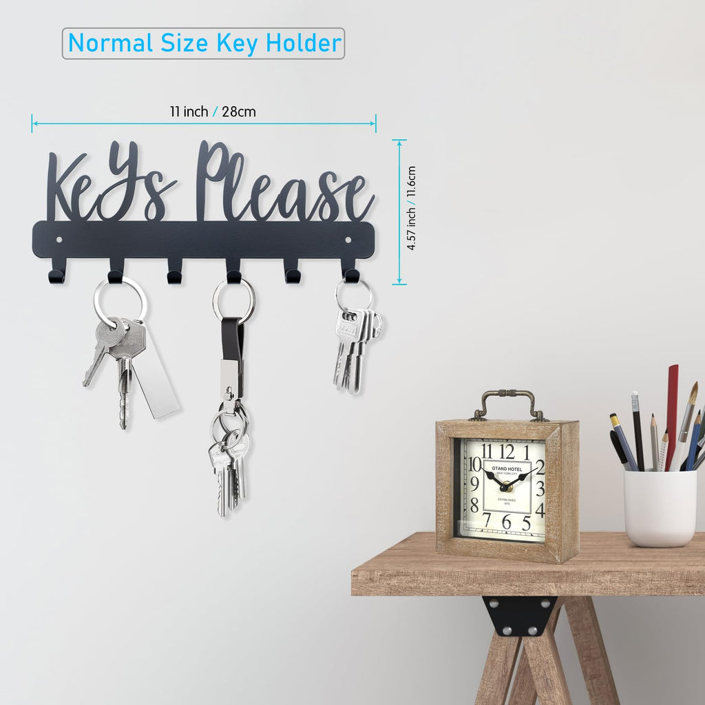 BITALYE Keys Please Holder on Wall,Key Holder Wall Mounted,Black Metal Decorative Key Rack Hooks for Garage, Mudroom, Hallway,Entryway,Front Door,Office (Normal Size:11x4.57inches)