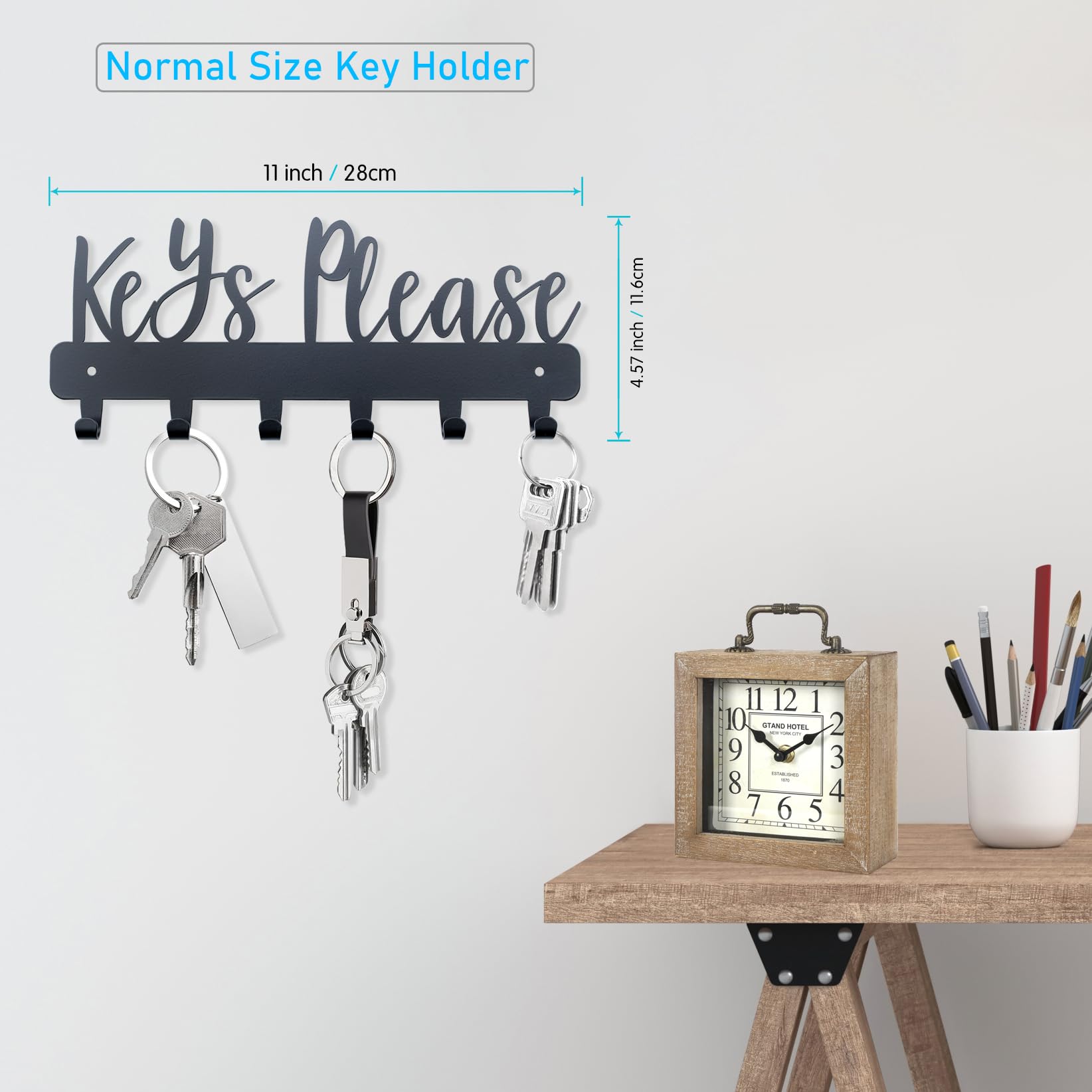 BITALYE Keys Please Holder on Wall,Key Holder Wall Mounted,Black Metal Decorative Key Rack Hooks for Garage, Mudroom, Hallway,Entryway,Front Door,Office (Normal Size:11x4.57inches)