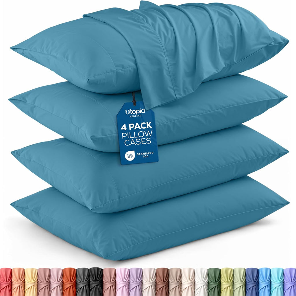 Utopia Bedding King Pillow Cases - 4 Pack - Soft Brushed Microfiber - Fade Resistant 20 X 40 Inches | Denim Blue