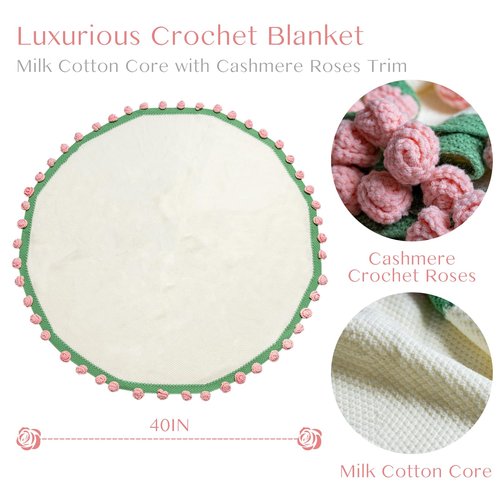 EIGHTOWN 43'' Crochet Pink Rose Bouquet Blanket Finished - Handmade Knitted Throw Blanket - Home Décor Ideal Gift for Mom - Mother's Day Birthday Valentine's Day (Pink Rose)