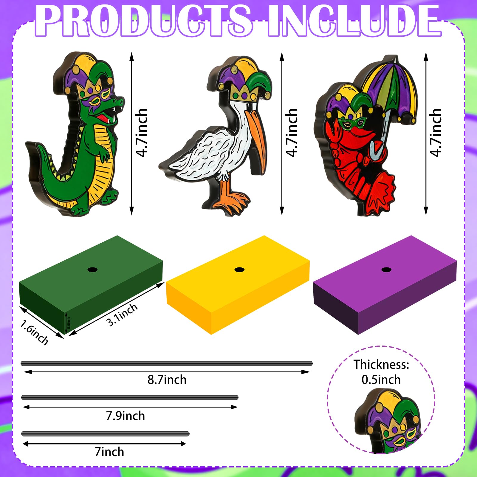 Thyle 3 Pcs Mardi Gras Table Decorations Tiered Tray Decor Wood Set Rustic Mardi Gras Table Centerpiece Crawfish Pelican Alligator Louisiana Themed Animals Decor for Gift Kitchen Home Party Supplies