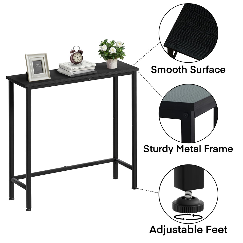 Mordchil HF Narrow Console Table, 29.5" Small Entryway Table, Thin Hallway Tables, Slim Sofa Side Tables for Hallway, Living Room, Bedroom, Foyer, Wood-Grained Black