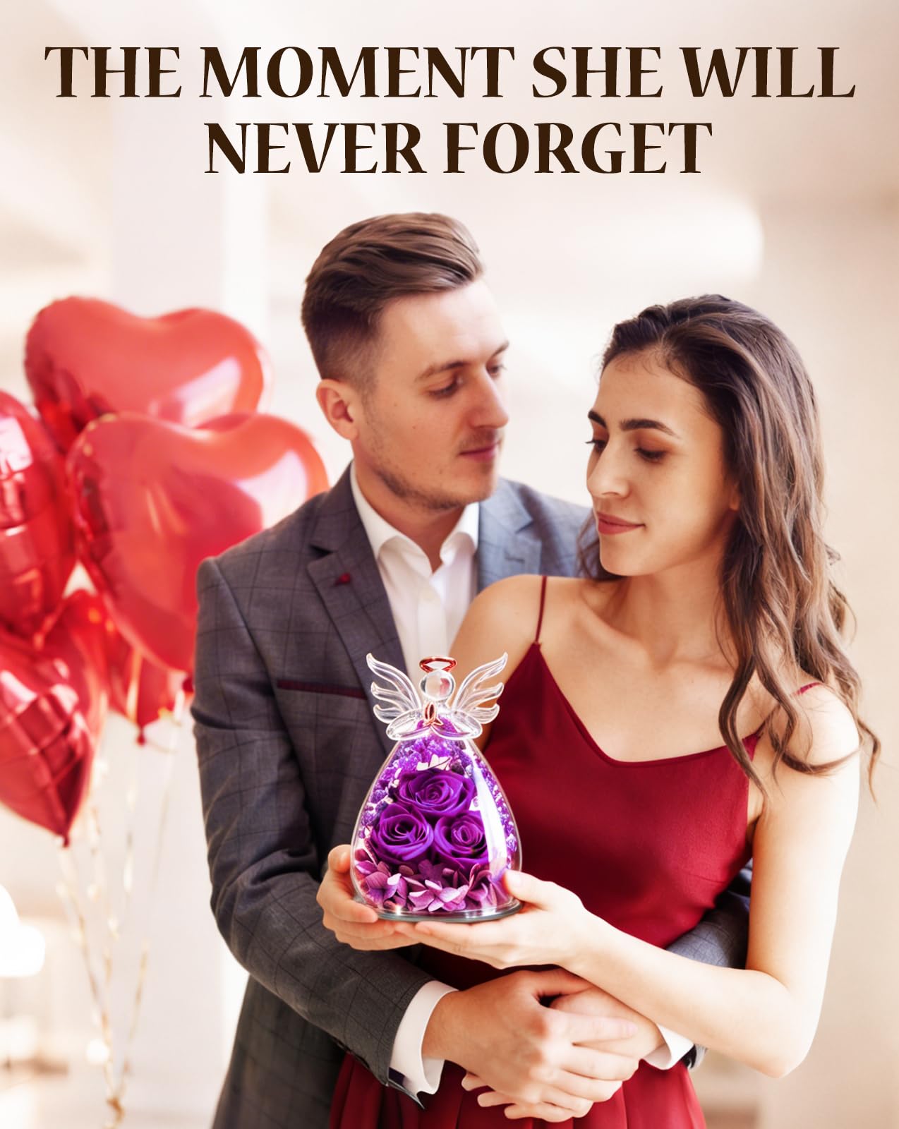 homeasy Mothers Day Roses Gifts for Women Birthday, Preserved Flowers Rose in Glass Angel Figurines, Forever Fresh Flowers for Delivery Gift Box for Wife Mom Her Grandma from Daughter