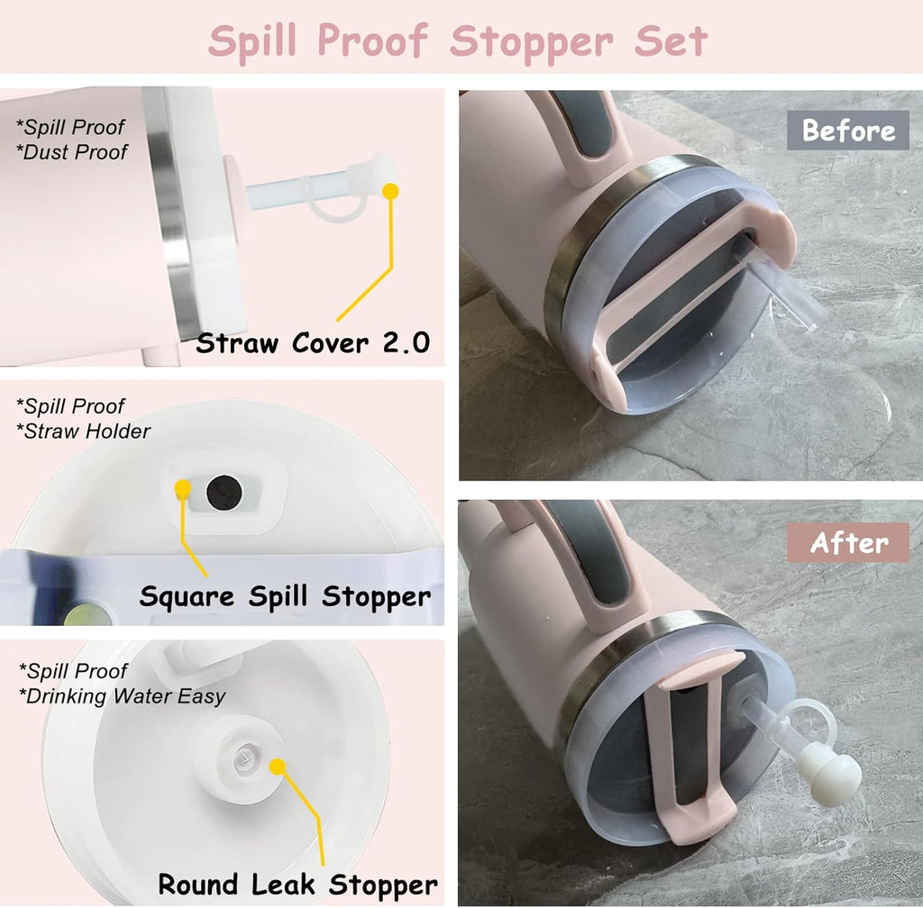 Stanley Cup Accessories Set - 2 Straw Covers, 1 Spill-Proof Stopper & 1 Butterfly Charm | Fits 40 & 30 Oz Tumblers (Rose Quartz)