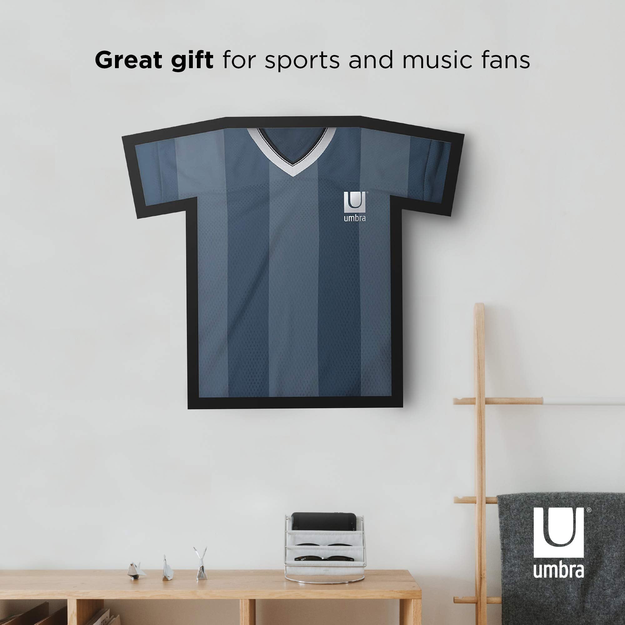 Umbra T-Frame, Unique T-Shirt Display Case to Showcase Adult Sized T-Shirts (Small to Large), Black
