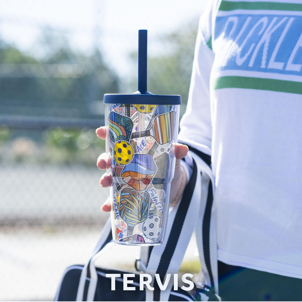 Tervis Clear & Colorful Made in USA Double Walled Insulated Tumbler Travel Cup Keeps Drinks Cold & Hot, 24oz, Gray Straw Lid