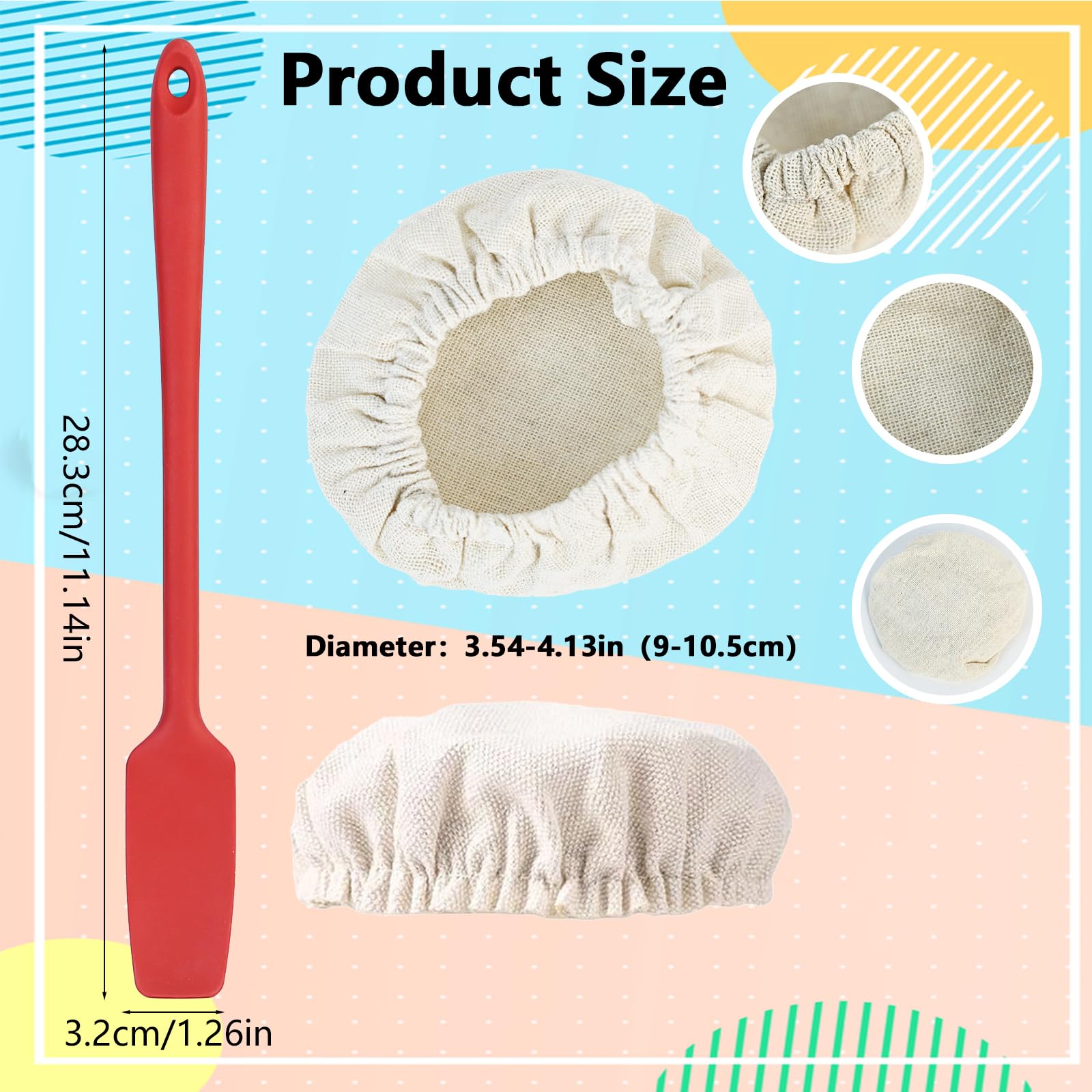 WVD 8 Pcs Sourdough Jar Cover with Silicone Spatula, Bread Proofing Cover Cloth Bowl Covers Reusable, Sourdough Proofing Covers for 3-4 Inch Sour Dough Starter Jars