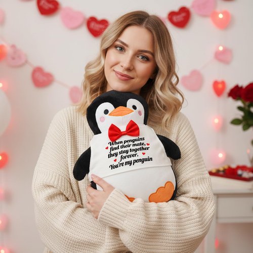 QIONG MENG Valentines Day Penguin Pillow When Penguins Find Their Mate Gift Throw Pillows Penguin Plush Gifts for Adults Women Men Wife Husband Boyfriend Girlfriend
