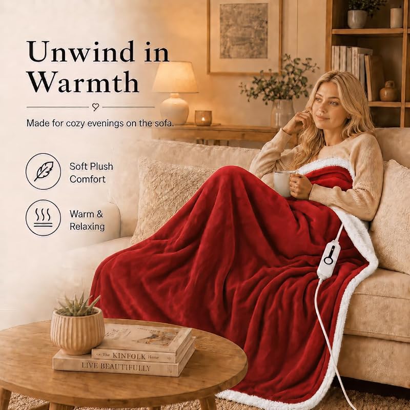 Electric Heated Blanket Twin 62x84 in – Red, 4 Heat Settings, Ultra-Fast Warmth (Variation: 19-Brigh t Red+Twin(62"x84"))