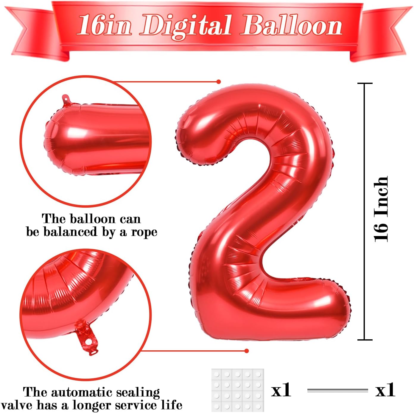 TONIFUL 16-Inch Red Mylar Foil Number Balloons | 0-9 Set of 10 for New Year, Birthdays & Celebrations