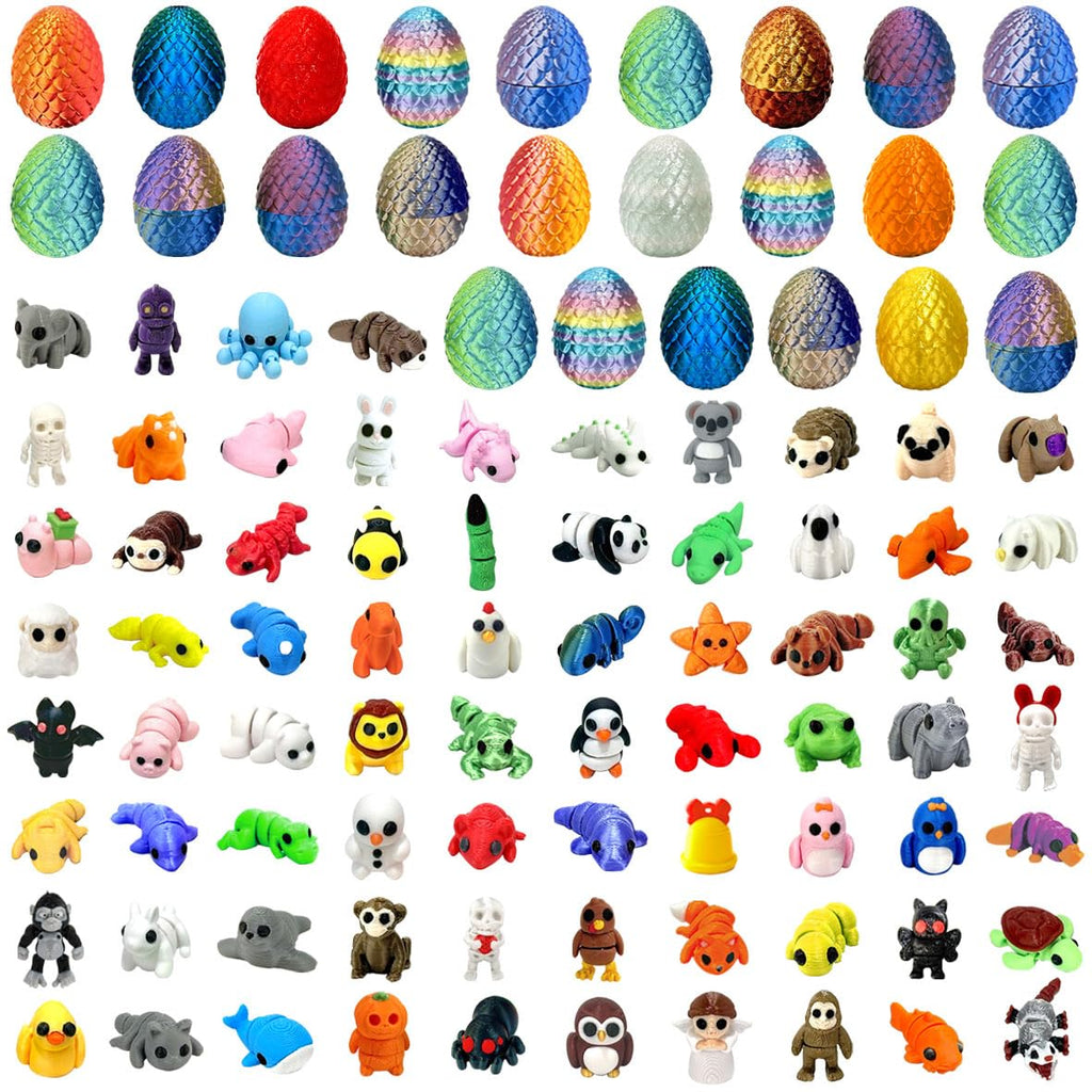 24 Pcs 3D Printed Easter Eggs with 24pcs Random Mini Animal Inside,Home Office Decor Executive Desk,Christmas, Easter, and Birthday Gifts