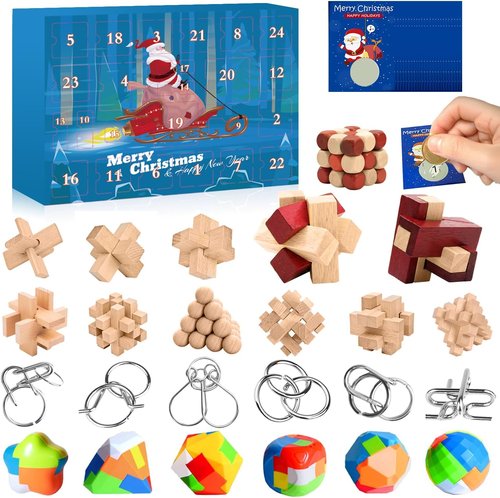 Advent Calendar 2025 - Brain Teaser Puzzle Box for Kids & Adults | 24-Day Countdown for Christmas
