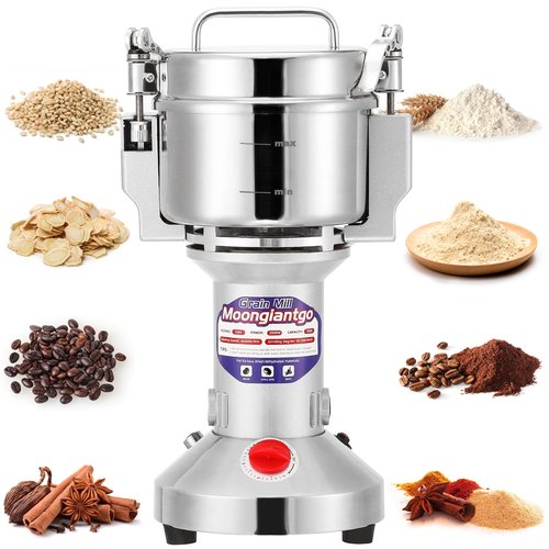 Moongiantgo Grain Mill Grinder Electric 300g Commercial Spice Grinder 1500W Stainless Steel Pulverizer Dry Grinding Machine for Wheat Corn Rice Pepper Herbs Coffee Beans (300g Upright, 110V)