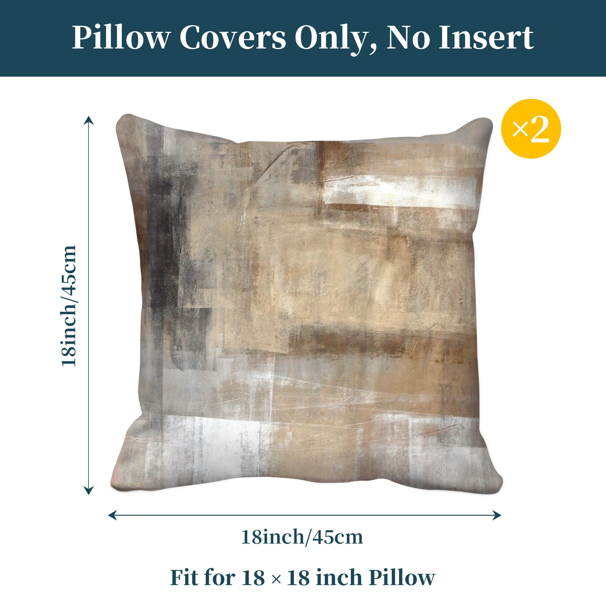 Alricc Throw Pillow Covers 18x18 (2 Pack) - Abstract Modern Home Art Decor - Decorative Pillow Covers for Couch, Living Room & Bedroom - Beige Brown