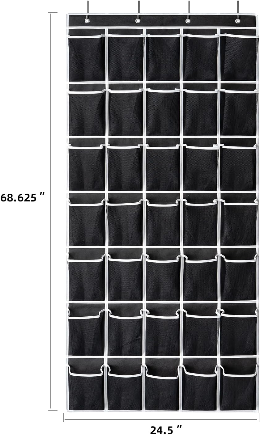 SAVERHO Over The Door Shoe Organizer - 35 Mesh Pockets for Maximum Storage | Black, 1 Pack