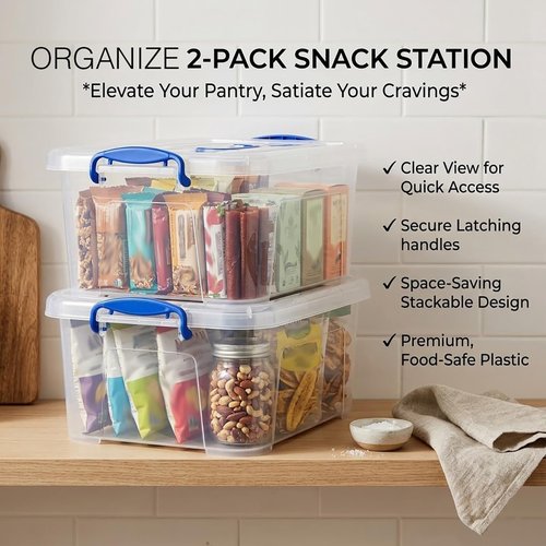 Clear Storage Bins by Sterilite - 9 Quart Stackable Plastic Boxes with Lids & Handles | 2 Pack