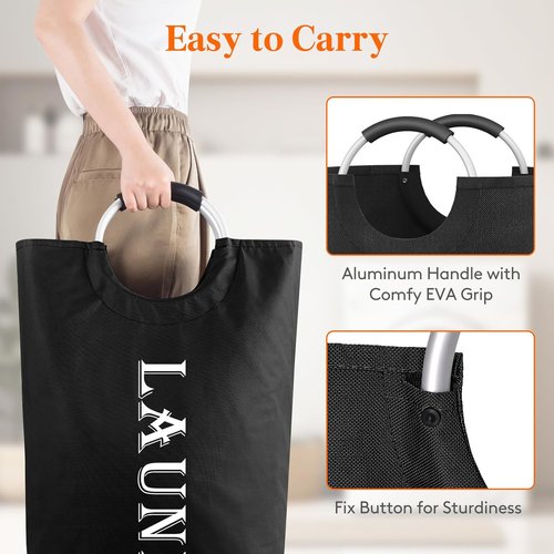 Lifewit Large 100L Laundry Basket - Collapsible Hamper with Aluminum Handles | Waterproof Black 2-Pack