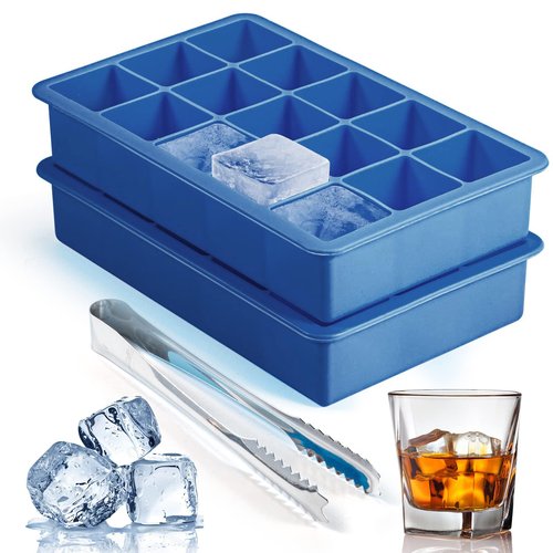2 Pack Silicone Ice Cube Trays for Cocktail, Easy Release Square Ice Cubes Mold for Freezer, Best Rubber Ice Cube Tray for Whiskey, Coffee, Easy Release Mini Fridge Old Fashioned Silicone Ice Tray