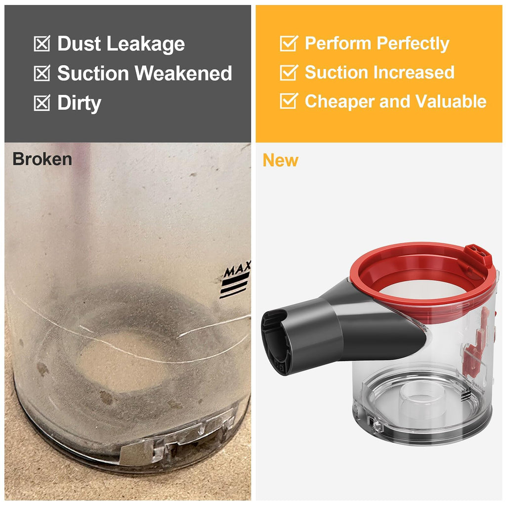 RUKHOOL V8 Replacement Dust Bin for Dyson V7 V8 SV10 SV11 Parts Vacuum Canister Replacement for Dyson V8 Attachments Dust Bucket Container Trash Can Dirt Cup Dustbin Part No.967699-01