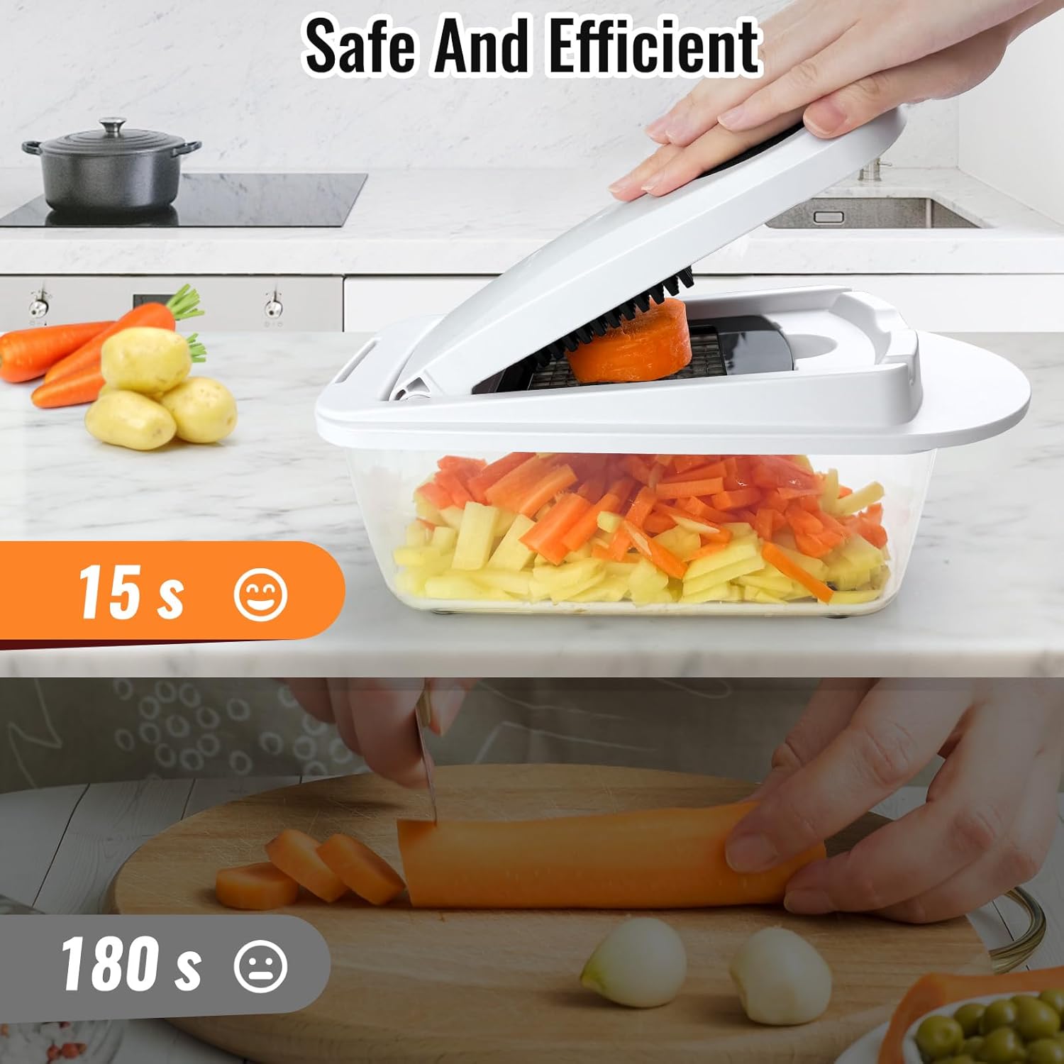 Skiennix 8-Blade Vegetable Chopper - All-in-One Mandoline Slicer with Container for Effortless Salad Prep | White