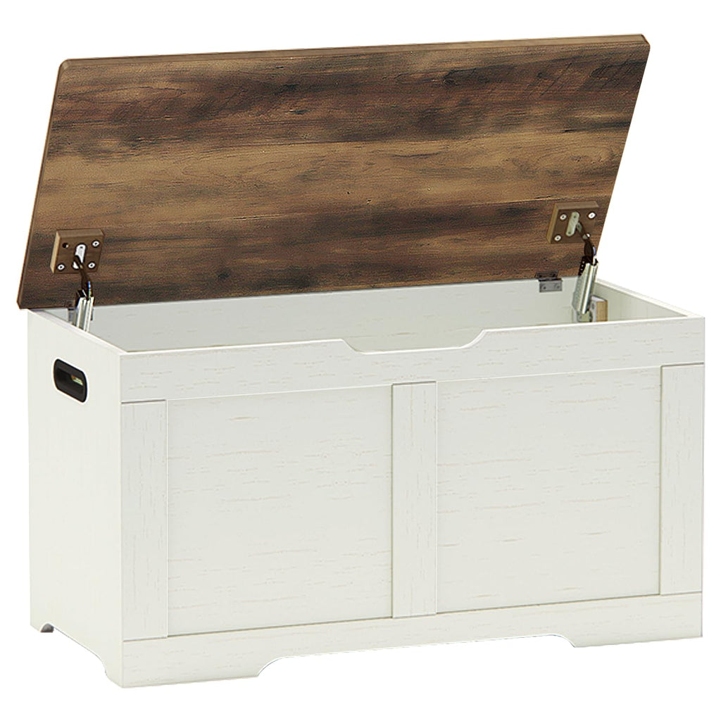 Timberer 31.5" Storage Chest, Wooden Storage Bench, Lift Top Toy Chest with 2 Safety Hinges, Large Toy Box, Entryway Shoes Bench for Living Room, Bedroom, Brown and Rustic White