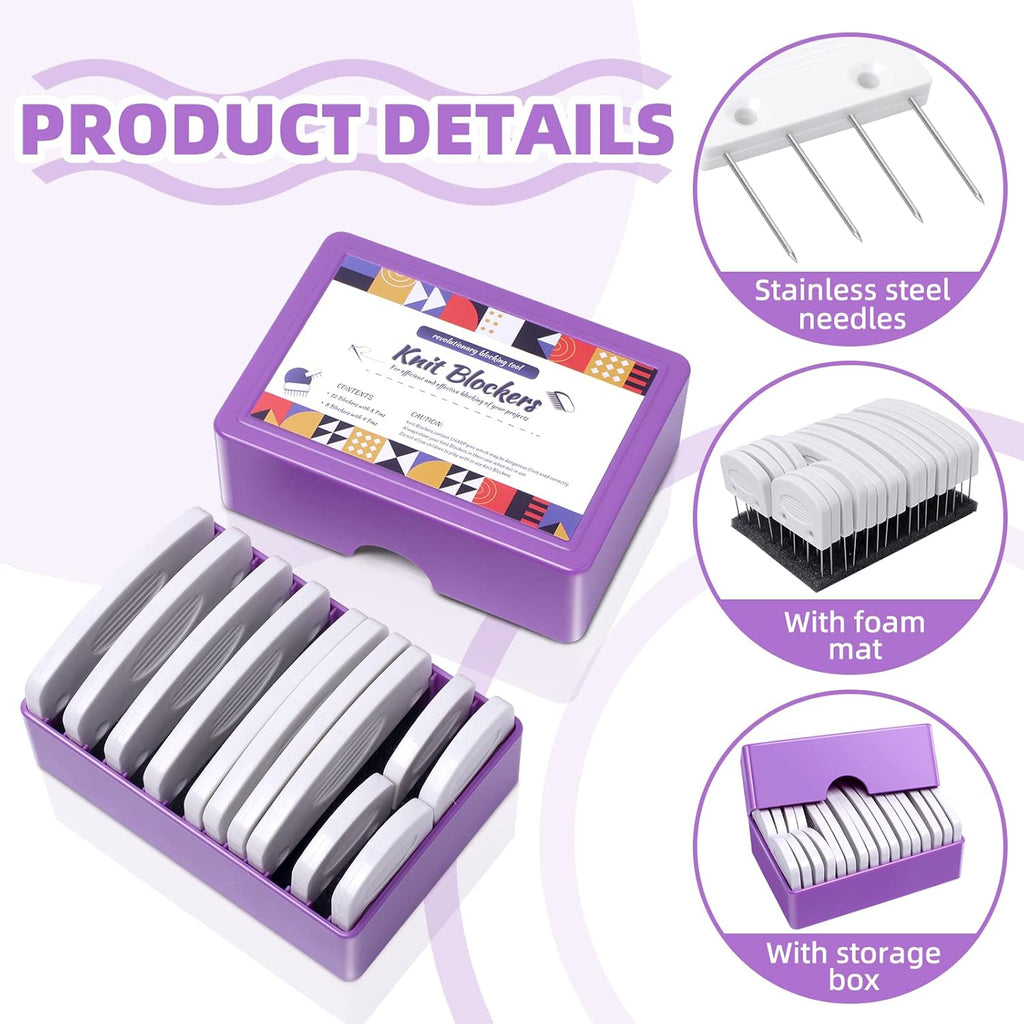 Skiennix Knit Blockers & Pins Kit - 20Pcs for Perfectly Blocking Knitting, Crochet & Lace Projects