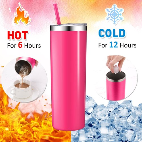 Mimorou 12 Pack Skinny Tumblers with Straws and Lids, 20 oz Stainless Steel Slim Double Wall Tumbler Vacuum Insulated Water Cup Travel Coffee Mug,12 Colors