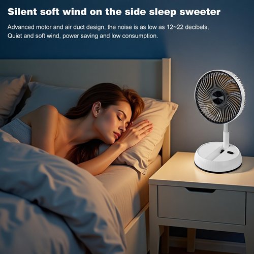 Greheywos Foldable Rechargeable Oscillating Fan 8" 7200mAh Battery Operated Small Fan, Quiet Table Standing Pedestal Fans for Bedroom Office Camping Travel (White body and black front grille)