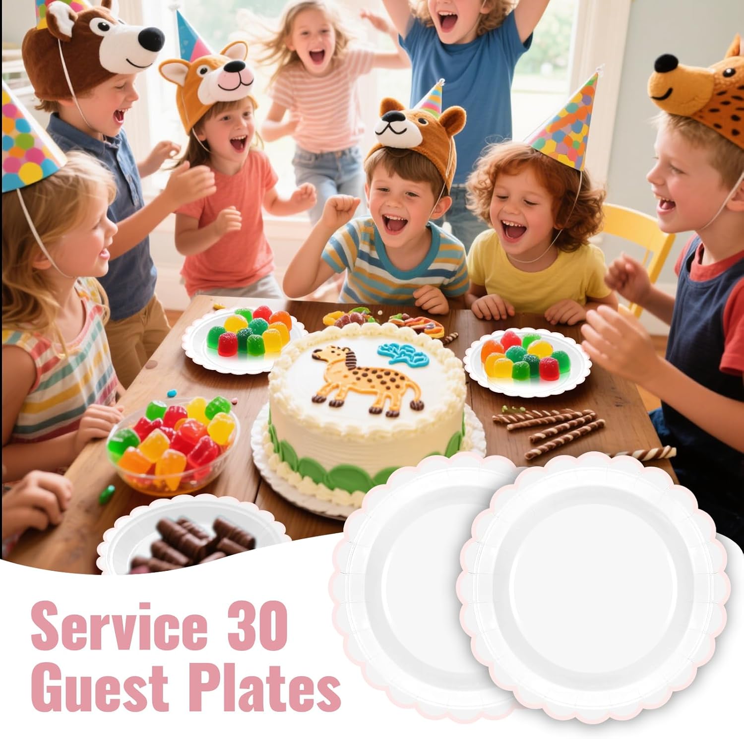 Regine Switzerland 30 Pcs Pink & White Scalloped Paper Plates - 7 Inch Disposable Dinnerware Set for Parties & Celebrations