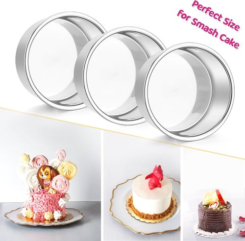 E-far Mini Round Cake Pans Set of 4 - Stainless Steel, Non-Toxic, Dishwasher Safe, 4 Inch