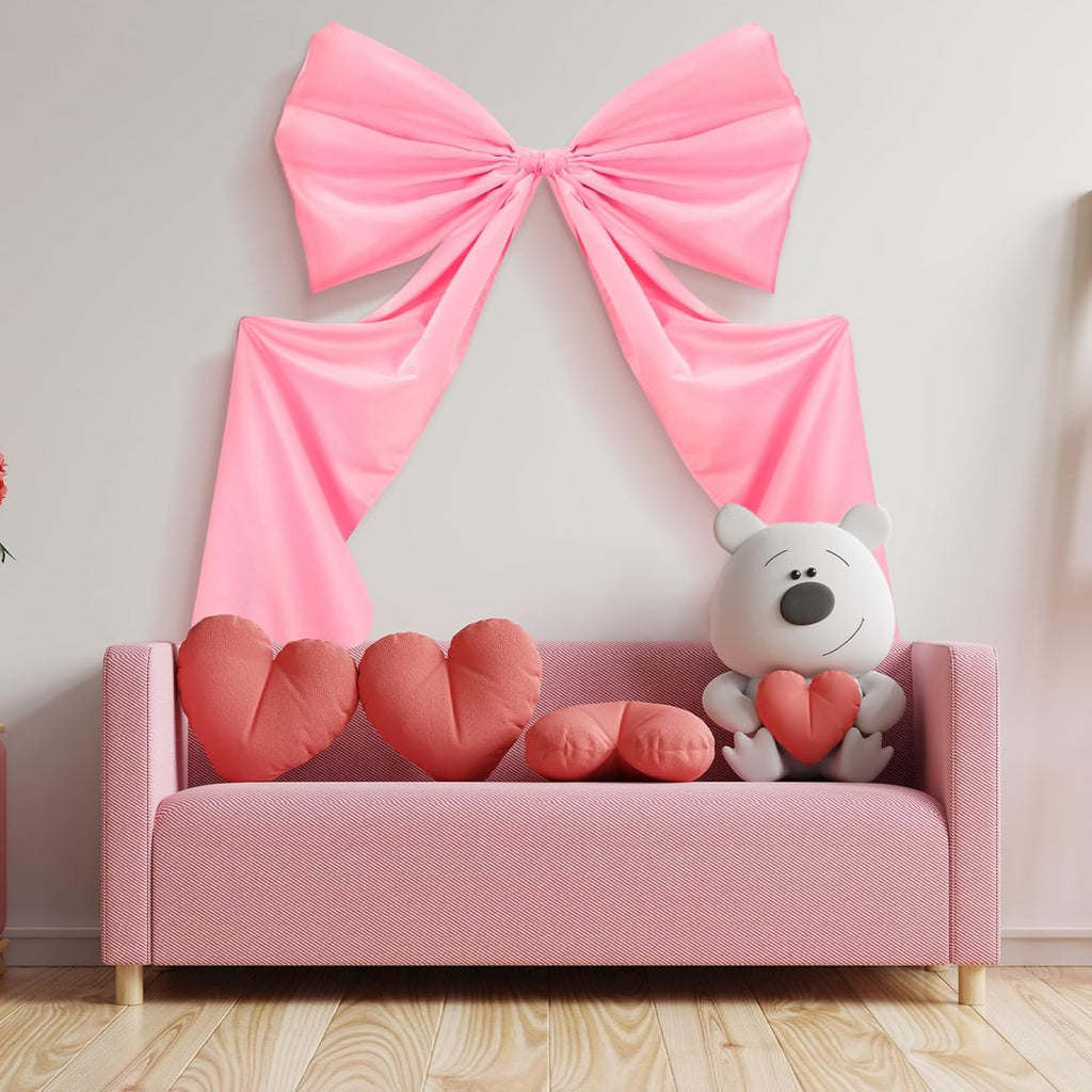Wavwavw Giant Wall Bow Decorations - 39 x 72 Inch Pink Ribbon Decor for Birthday, Baby Shower & Weddings