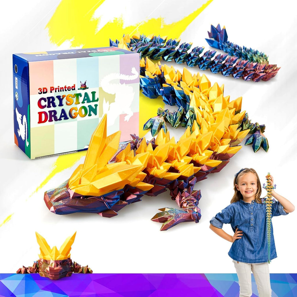 Skiennix 24-Inch Large 3D Printed Dragon Figurine - Magical Gold Decor for Kids & Home