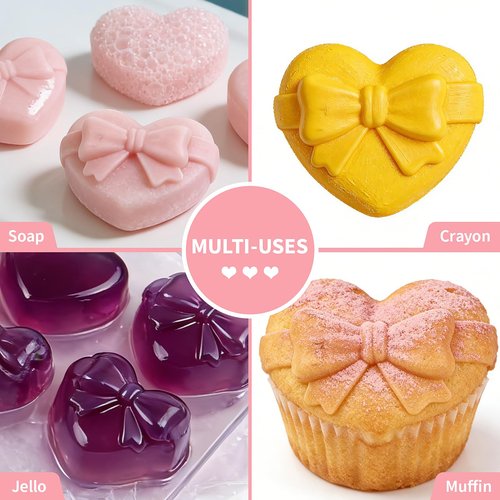 Heart Mold Silicone Soap Molds, 2 Pack Valentine's Day Muffin Brownie Pan for Baking, Jello Candy Mould for Hot Chocolate Bombs Ice Cube Candle Resin