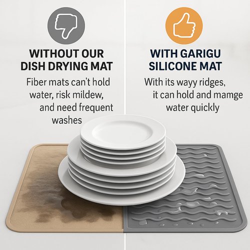 Silicone Drying Mat 16 × 12 – Dark Gray Non-Slip Sink Mat for Kitchen Counter, Heat-Resistant Food-Grade Dish Pad, Easy-Clean Multipurpose Drawer Liner (Dark Gray, 16'' x 12'')