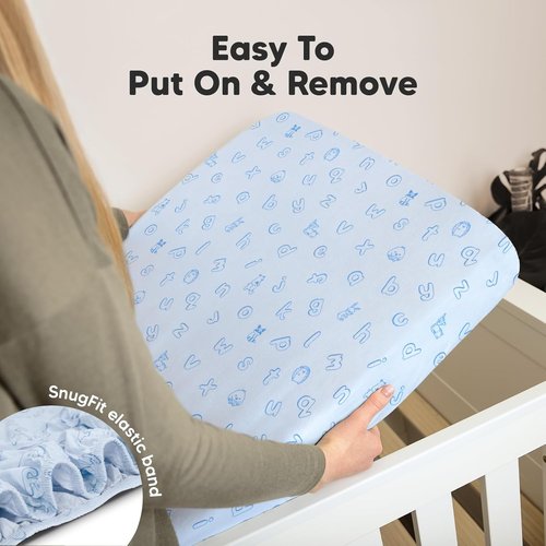 KeaBabies Organic Crib Sheets - 2-Pack Fitted Jersey Cotton for Baby Beds | Soft & Cute Prints (ABC Land Sky)
