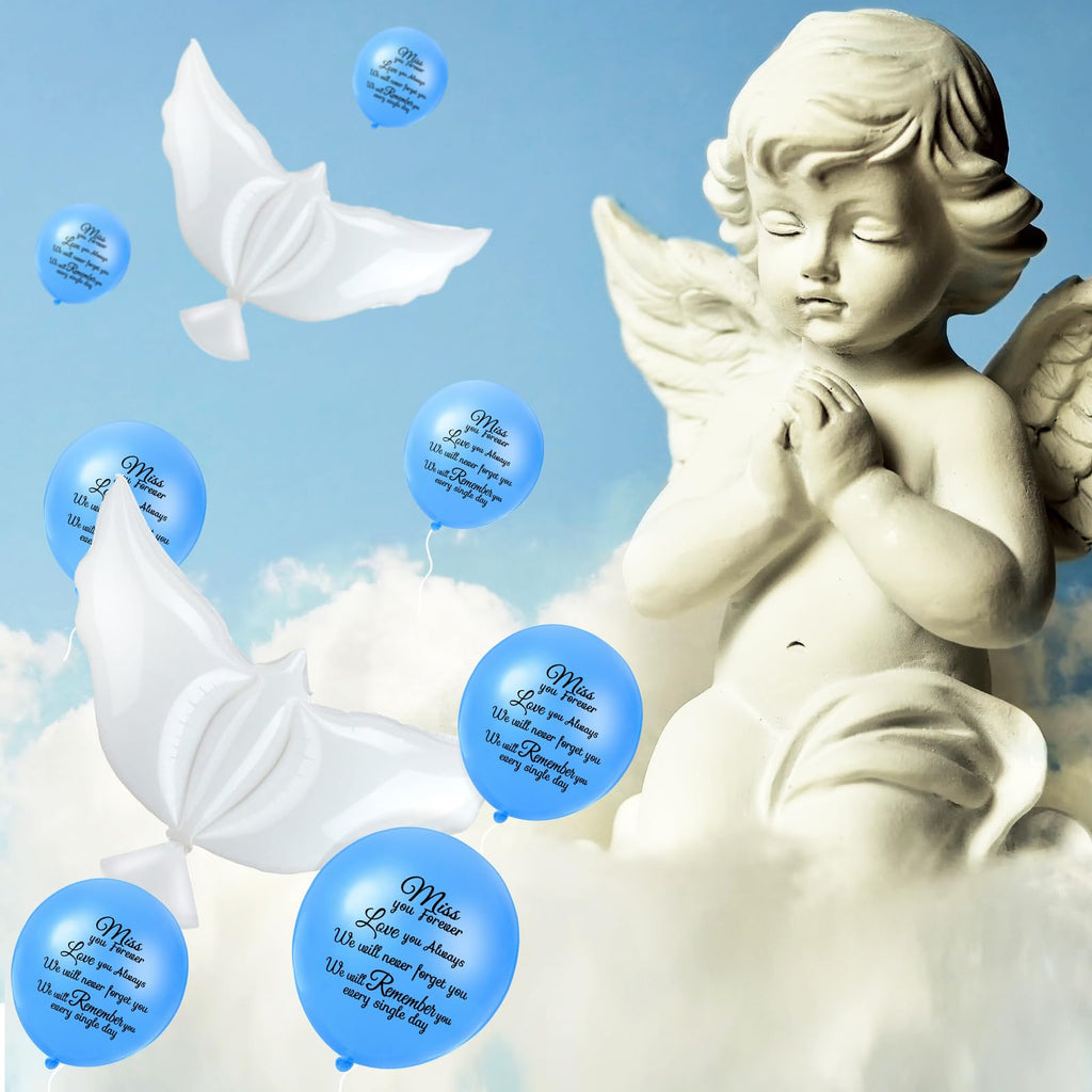 Skylety 36 Pieces Memorial Balloons to Release in Sky Memory Peace Dove Balloons Helium for Funeral, Condolence, Funeral, Anniversary, Memorial Services(Blue)