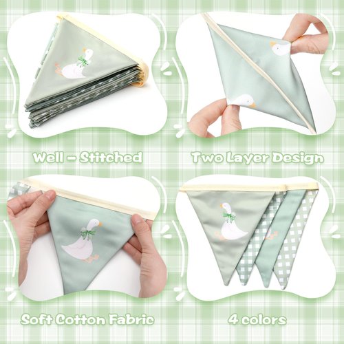 Hahafelt One Silly Goose Birthday Banner, Cute Silly Goose 1st Birthday Party Decorations Fabric Bunting Garland with Bow for Baby Shower, Nursery Room Decor(Plaid,Sage Green)