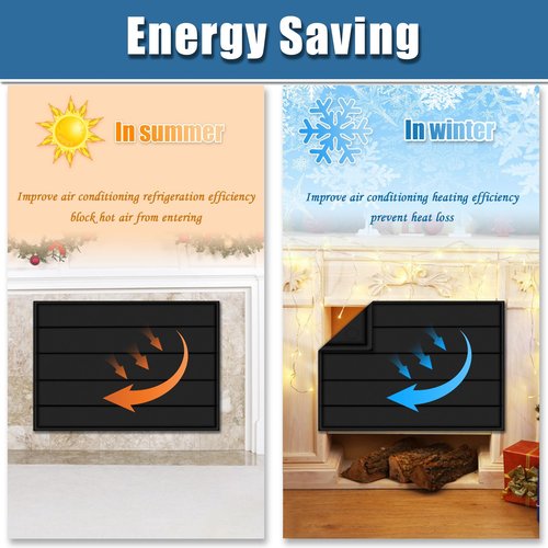 Magnetic Fireplace Blanket for Heat Loss Indoor Fireplace Covers Keep Drafts Out Stops Heat Loss Fireplace Draft Stopper with Built-in 12 Strong Magnet for Iron Fireplace Frame Fireplace Screen 39x36