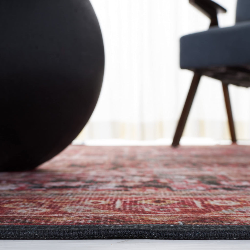 SAFAVIEH Washable Rug Tucson Collection - 8' Square, Rust & Green, Slip Resistant & Easy to Clean, Ideal for Living Room, Bedroom, Dining Space (TSN114P)