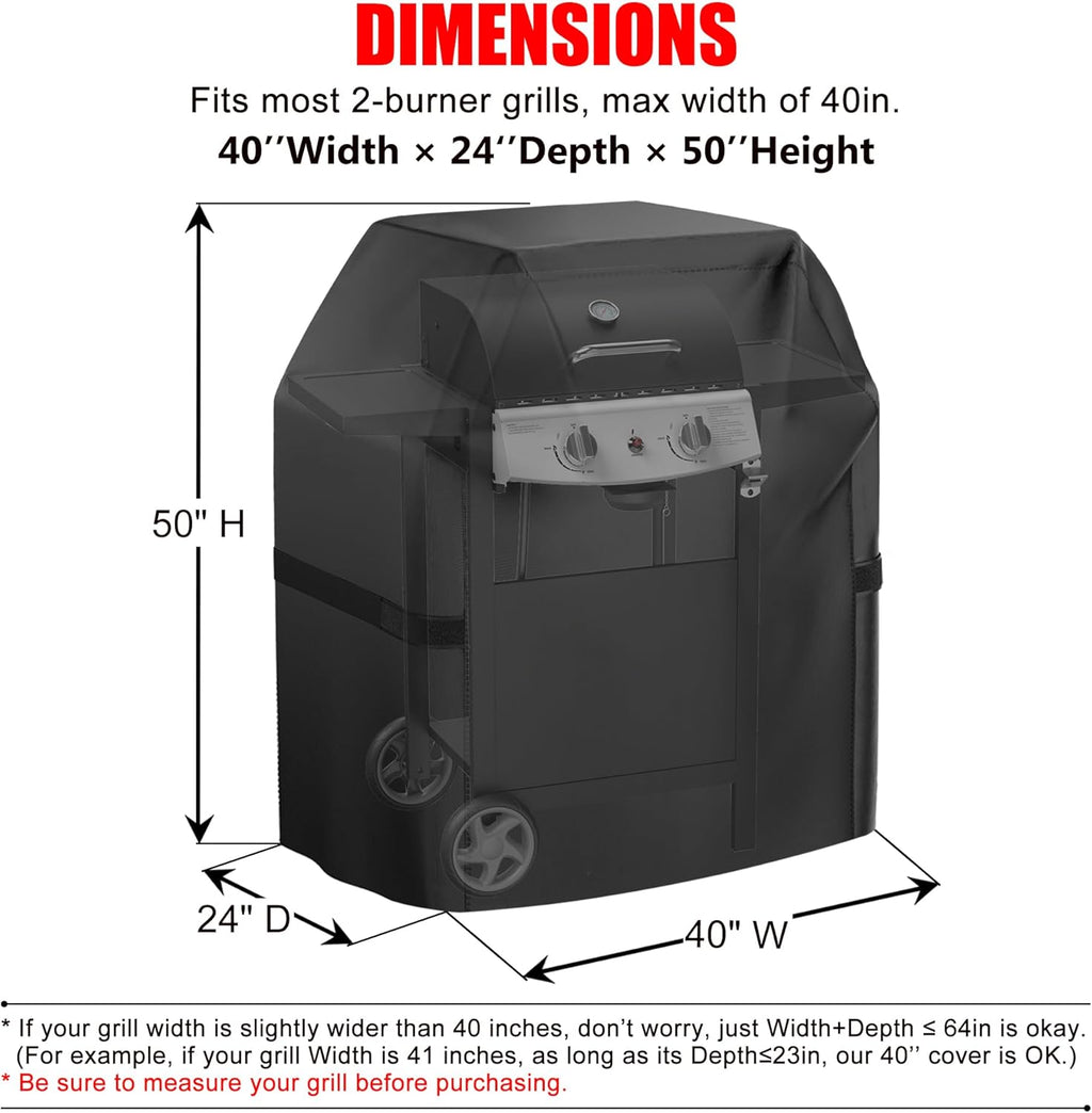 Skiennix 40-Inch Gas Grill Cover - Waterproof & Weather Resistant | UV & Fade Protection, Black