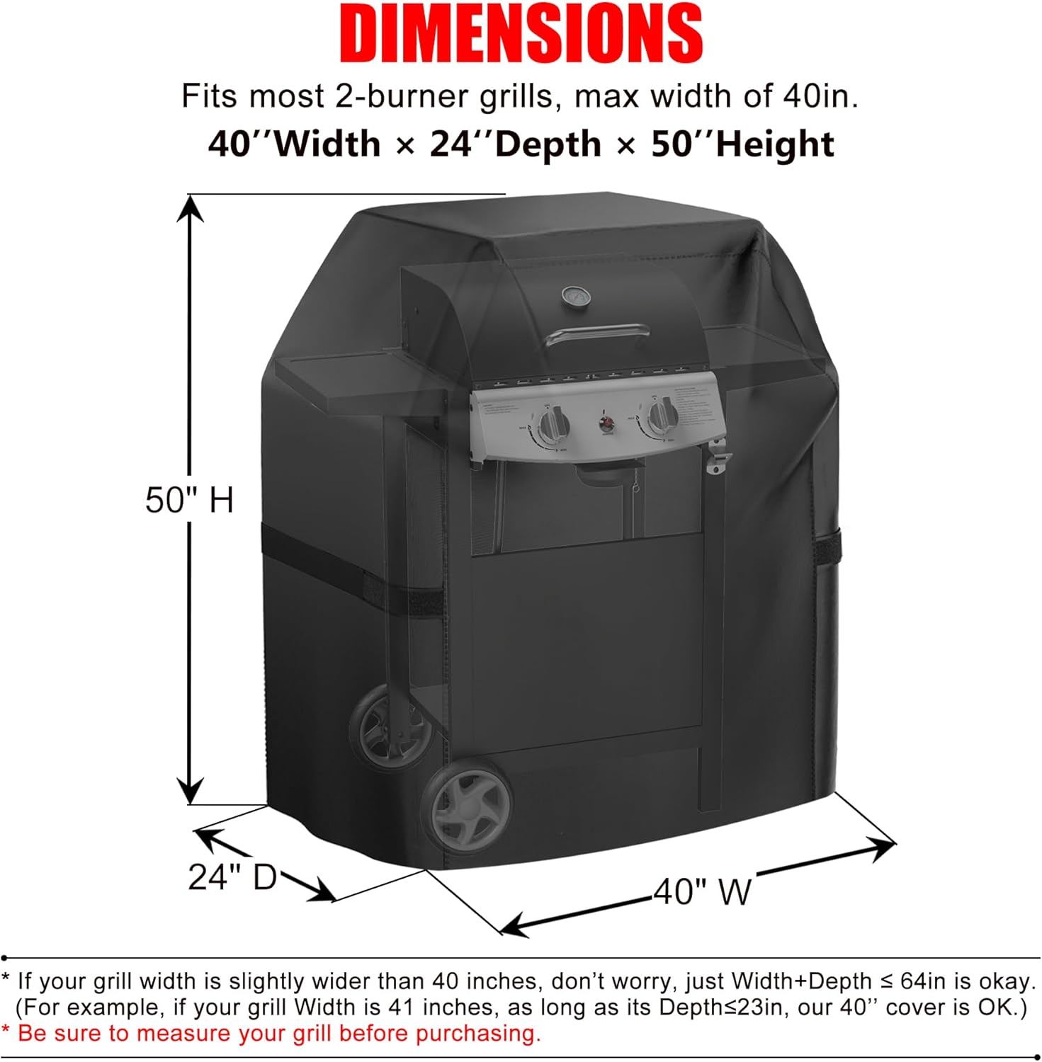 Skiennix 40-Inch Gas Grill Cover - Waterproof & Weather Resistant | UV & Fade Protection, Black