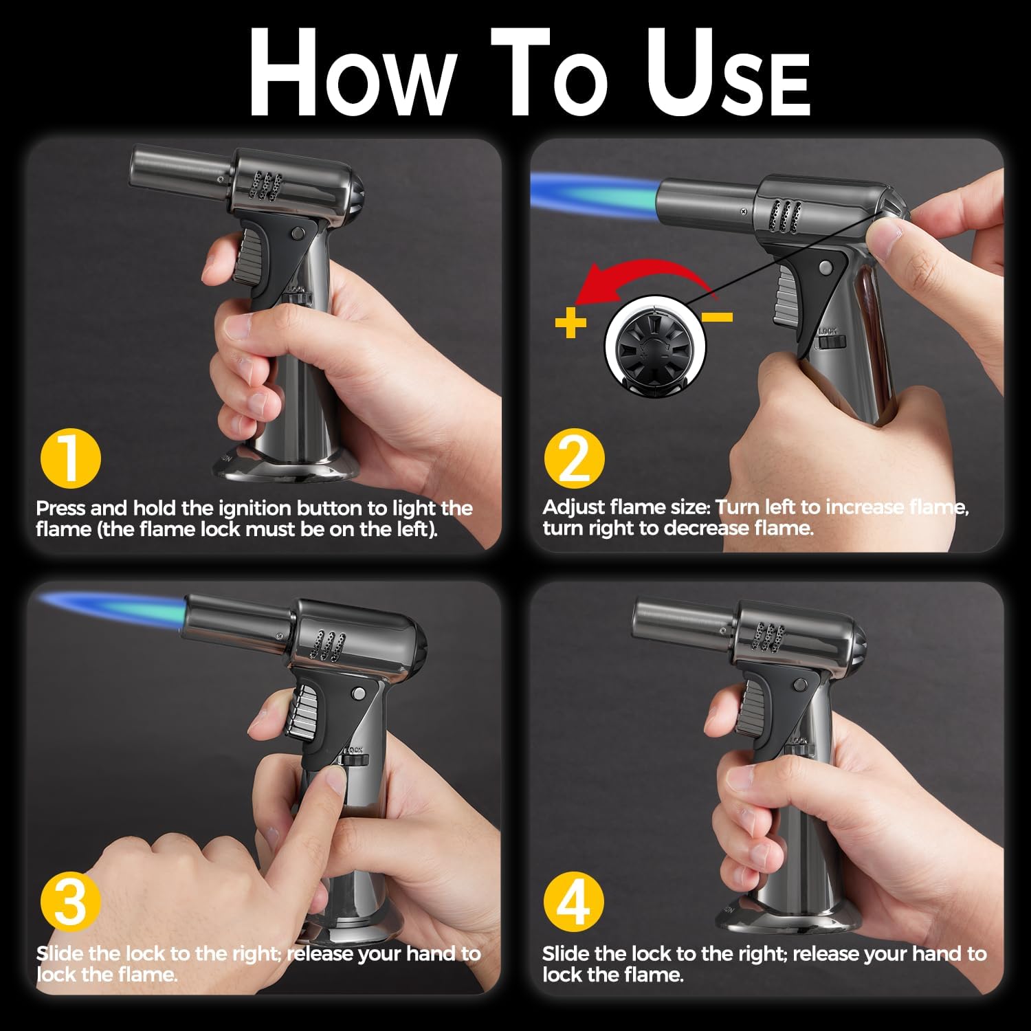 Skiennix Butane Torch - Adjustable Flame Kitchen Torch with Safety Lock for Baking & BBQ | Refillable Design