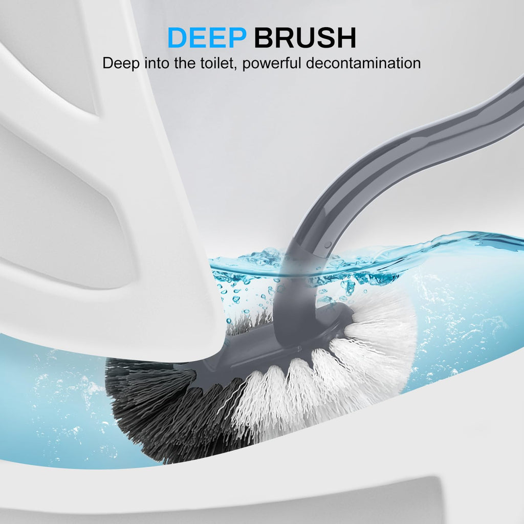 SetSail Toilet Brush and Holder Set, Compact Size Curved Toilet Bowl Brush for Bathroom Deep Cleaning with Stainless Steel Handle Toilet Cleaner Brush, Grey-2p