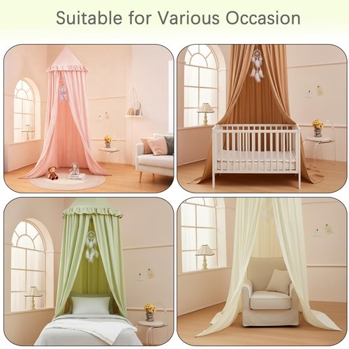 Akiky Kids Bed Canopy for Crib & Twin Size with Ruffles Dreamcatcher, Princess Girls Nursery Room Decor Toddler Baby Dome Round Hanging Tent Curtains Skirt Over Bed Reading Nook Play Tents Pink