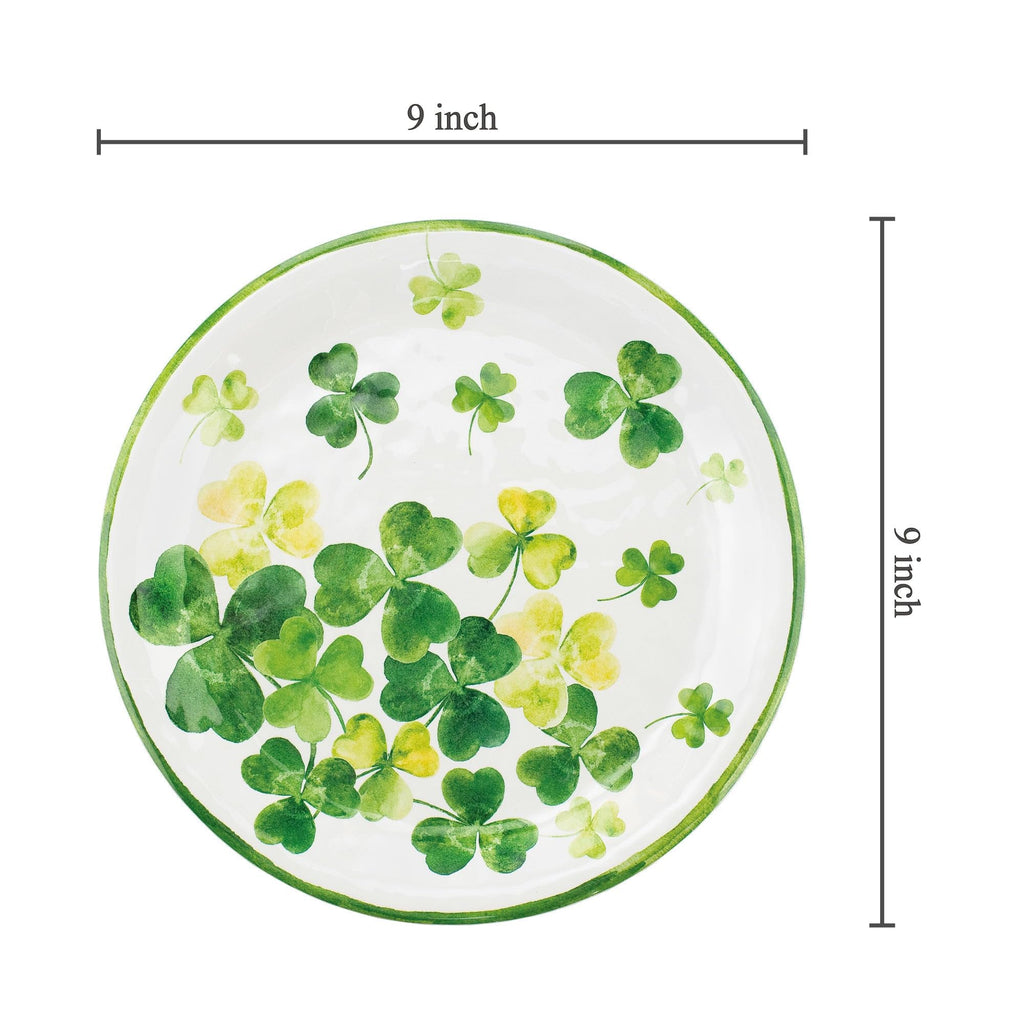 UP UPware Shamrocks Melamine Salad Plate Set, Round Plates for Risotto, Pasta, and Salad, BPA-Free, Dishwasher Safe, Green, 9 Inch, Set of 6