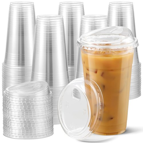 AOZITA 100 Pack 20 oz Plastic Cups - BPA-Free Disposable Iced Coffee Cups with Strawless Sip-Lids | Perfect for Smoothies & Party Drinks