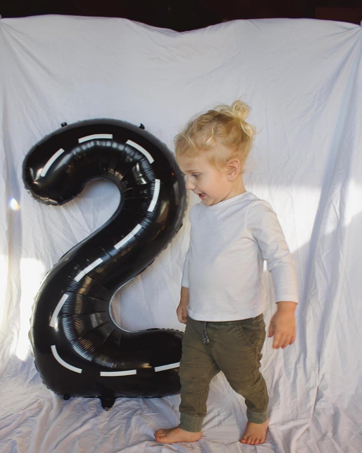 Race Car 2 Balloon - 40 Inch Black Number 2 Balloon for Second Birthday Party Decorations