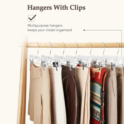 HOUSE DAY Clear Pants Hangers - Non-Slip Heavy Duty Clip Hangers for Women | 25 Pack, 14" Short Size