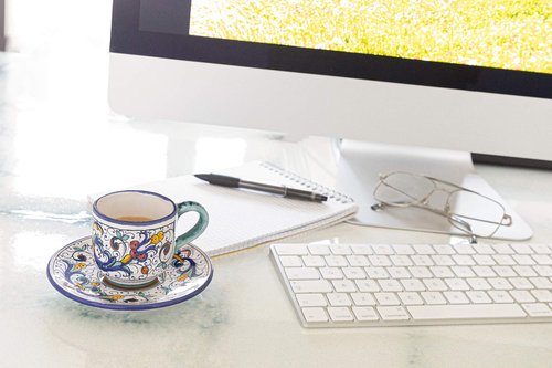 Fima thatsArte.com - Italian Ceramic Espresso Cup & Saucer Ricco Deruta Blu - Hand Painted Cup, Made in Italy Ceramics, Handmade Coffee Cups, Italian Ceramics Deruta, Italian Pottery